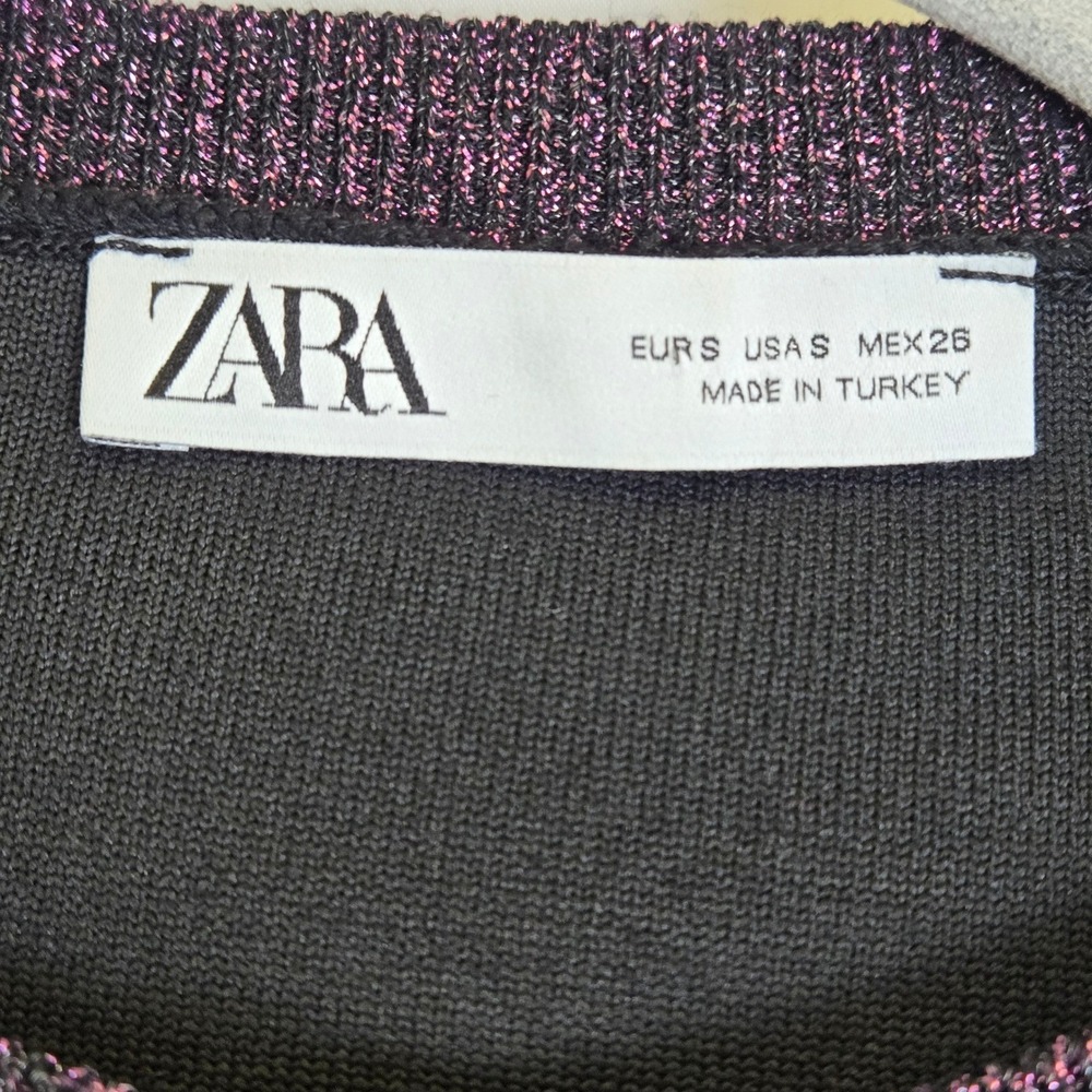 Zara Metallic Shimmer Glitter Cropped Cardigan Velvet Buttons, Purple, Small - Picture 4 of 8